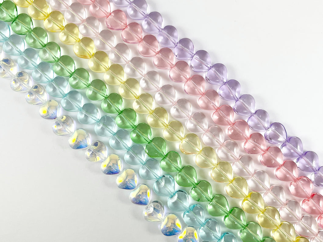 10mm Heart Shape Colorful Dyed Glass Beads Cute Transparent Glass Beads | 7 Colors Available Heart Beads for Valentine's Day Jewelry Making