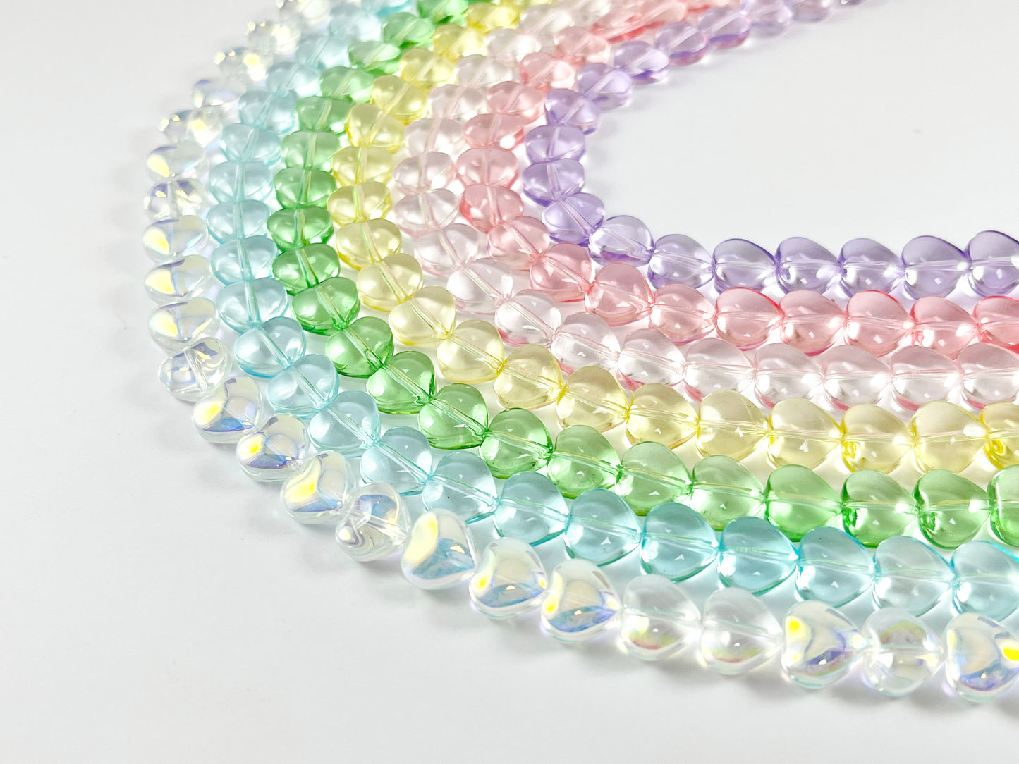 10mm Heart Shape Colorful Dyed Glass Beads Cute Transparent Glass Beads | 7 Colors Available Heart Beads for Valentine's Day Jewelry Making