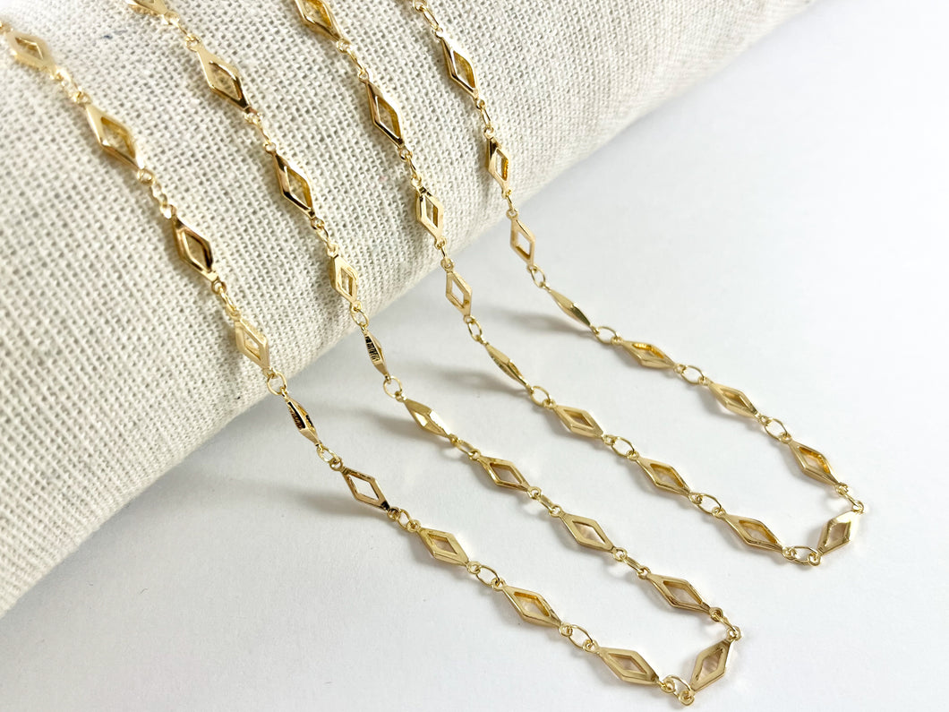 18K Gold Plated Dainty Skinny Diamond Shape Chain By The Yard for Necklace and Bracelet Making