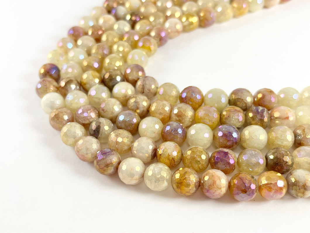 Mystic Electroplated Coated Faceted Yellow Hematoid Quartz Beads 6mm 8mm 10mm Natural Stone Beads