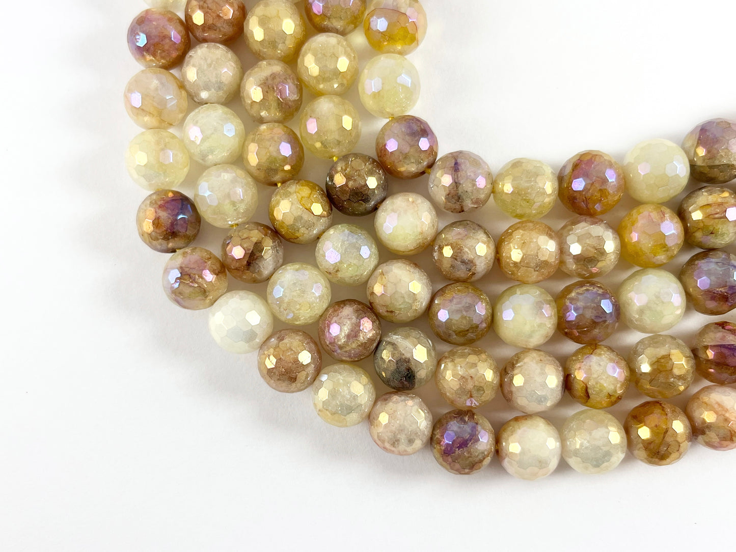 Mystic Electroplated Coated Faceted Yellow Hematoid Quartz Beads 6mm 8mm 10mm Natural Stone Beads