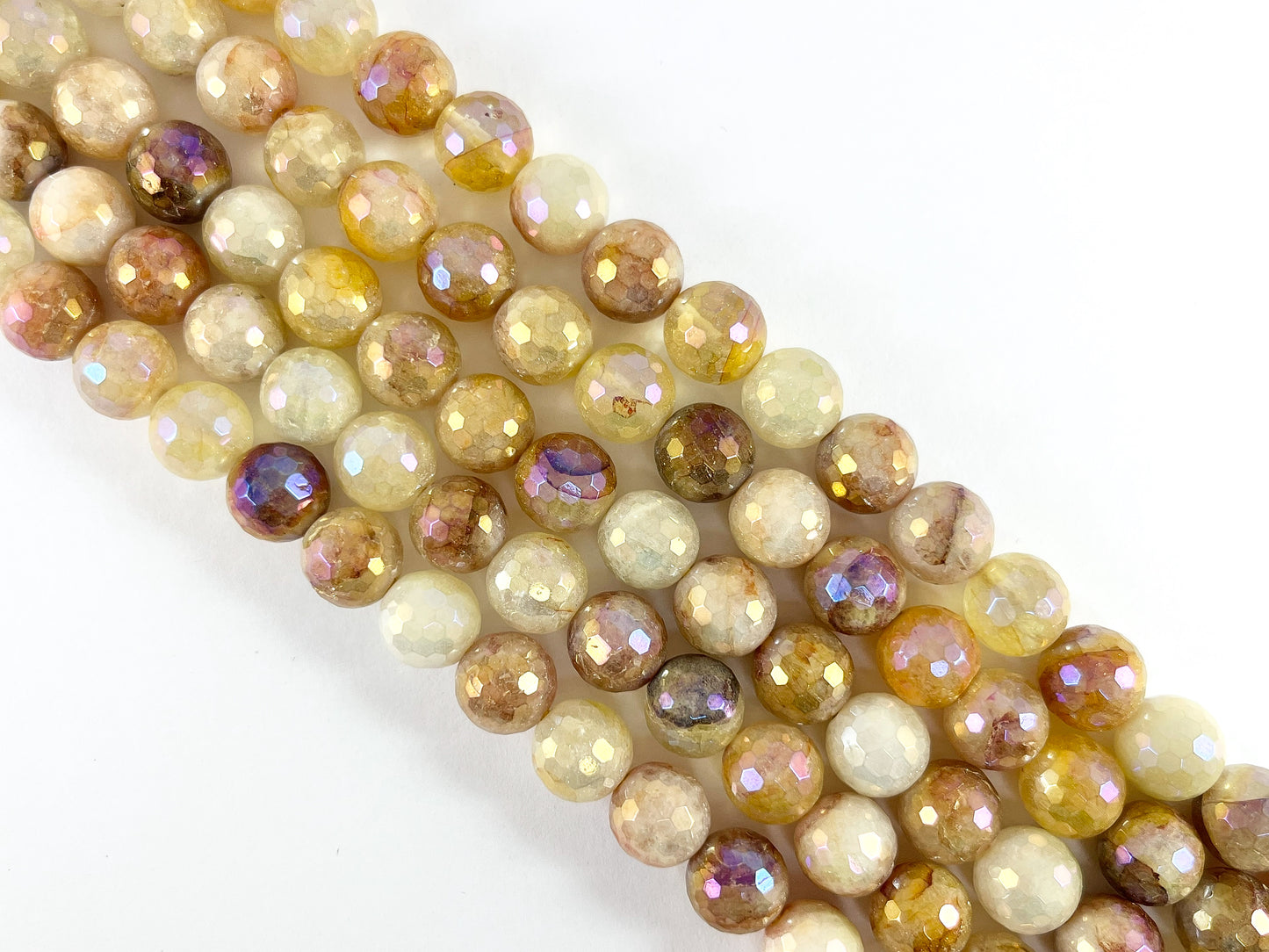 Mystic Electroplated Coated Faceted Yellow Hematoid Quartz Beads 6mm 8mm 10mm Natural Stone Beads