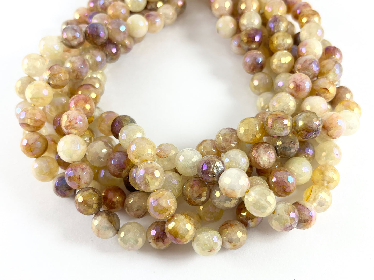 Mystic Electroplated Coated Faceted Yellow Hematoid Quartz Beads 6mm 8mm 10mm Natural Stone Beads