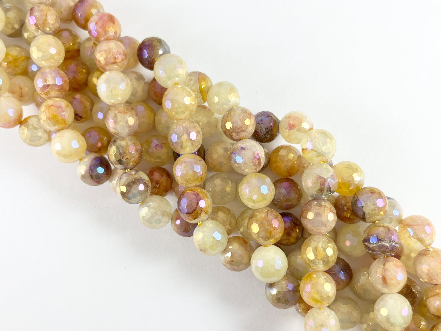 Mystic Electroplated Coated Faceted Yellow Hematoid Quartz Beads 6mm 8mm 10mm Natural Stone Beads