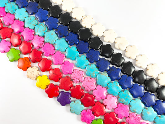 20mm Flower Shape Howlite Puffy Flat Beads | Available in 7 Colors Around 15"
