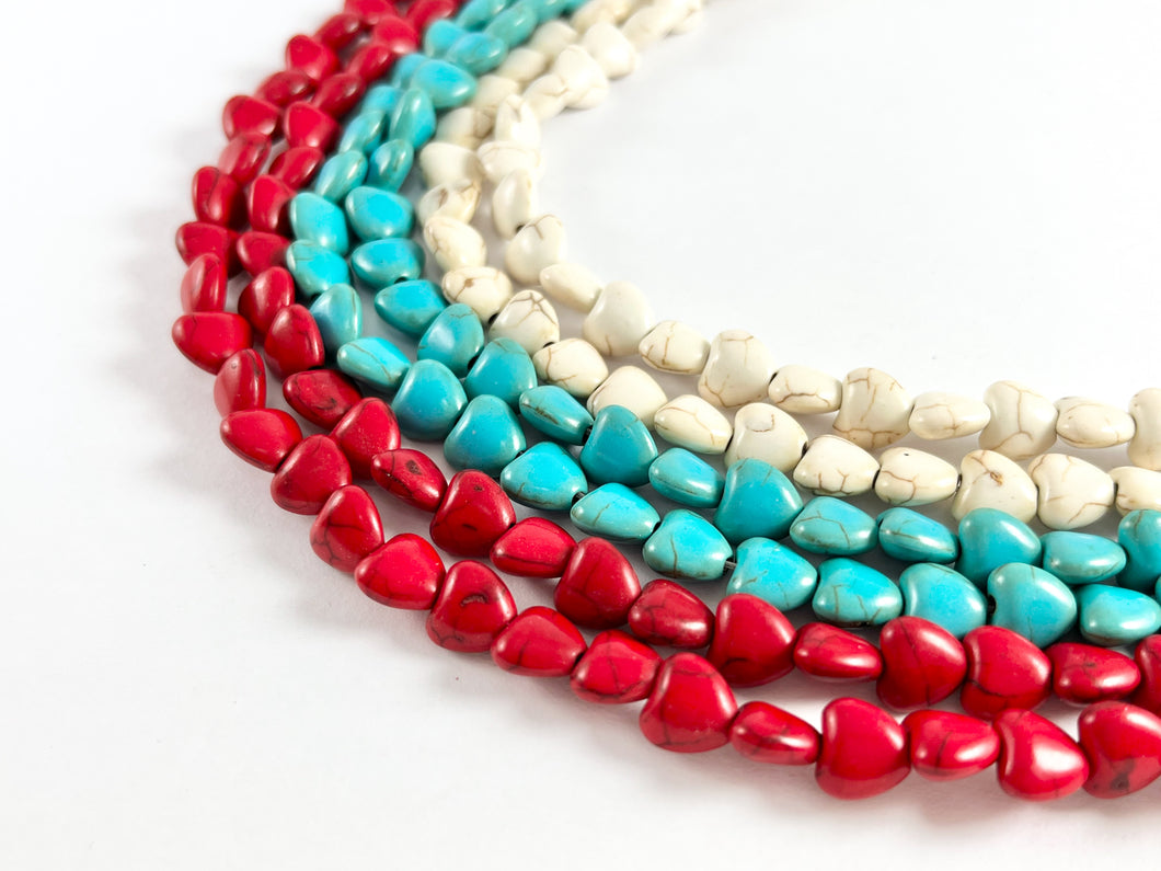 8mm Valentine's Day Heart Shape Howlite Beads Available in Red, Turquoise and White Color Around 15