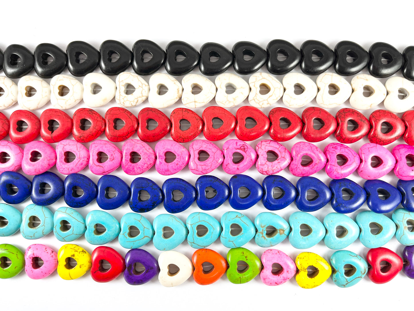 20mm Valentine's Day Hollow Heart Howlite Beads Available in Black, White, Red, Pink, Dark Blue, Turquoise and Multicolor Around 15"