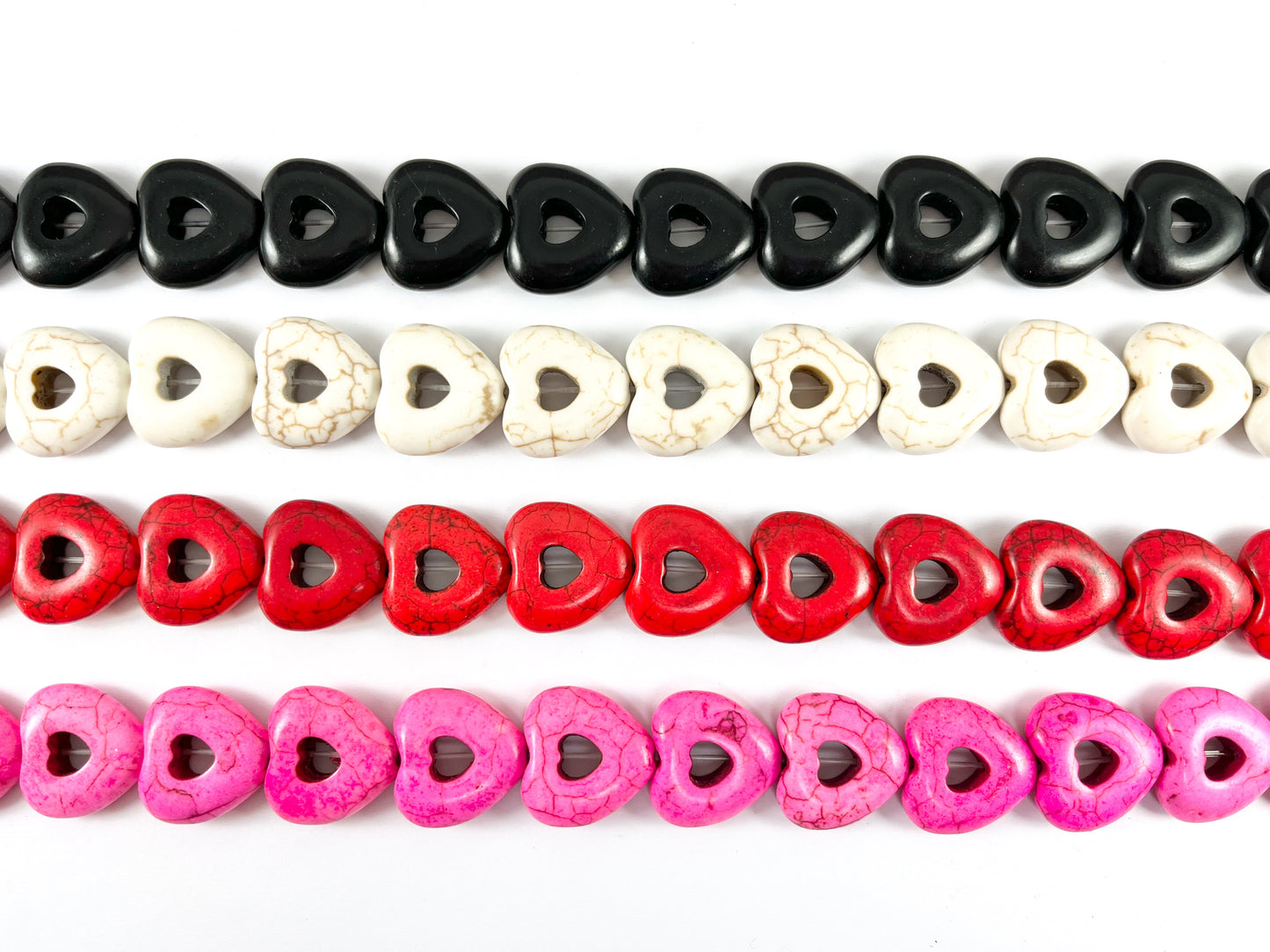 20mm Valentine's Day Hollow Heart Howlite Beads Available in Black, White, Red, Pink, Dark Blue, Turquoise and Multicolor Around 15"