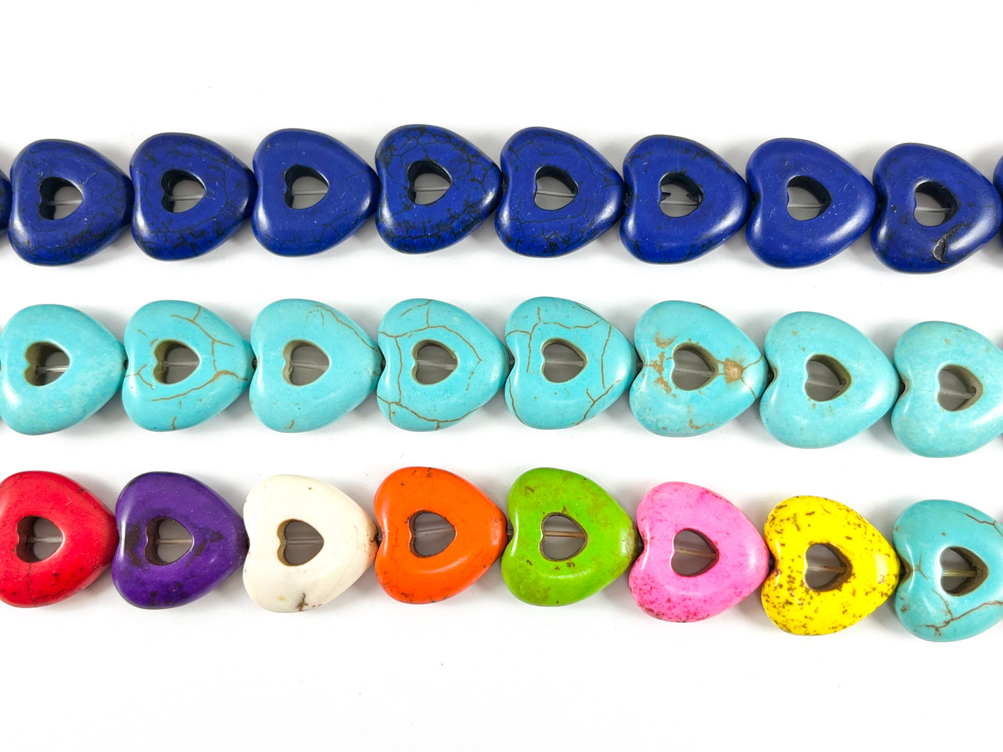 20mm Valentine's Day Hollow Heart Howlite Beads Available in Black, White, Red, Pink, Dark Blue, Turquoise and Multicolor Around 15"