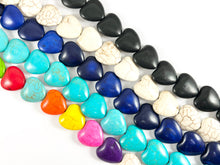 Load image into Gallery viewer, 20mm Valentine&#39;s Day Heart Shape Howlite Beads Available in Black, White, Dark Blue, Turquoise and Multicolor Around 15&quot;
