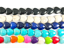 Load image into Gallery viewer, 20mm Valentine&#39;s Day Heart Shape Howlite Beads Available in Black, White, Dark Blue, Turquoise and Multicolor Around 15&quot;
