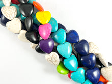 Load image into Gallery viewer, 20mm Valentine&#39;s Day Heart Shape Howlite Beads Available in Black, White, Dark Blue, Turquoise and Multicolor Around 15&quot;
