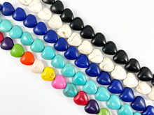 Load image into Gallery viewer, 12mm Valentine&#39;s Day Heart Shape Howlite Beads Available in Black, White, Dark Blue, Turquoise and Multicolor Around 15&quot;
