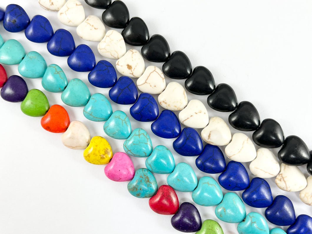 12mm Valentine's Day Heart Shape Howlite Beads Available in Black, White, Dark Blue, Turquoise and Multicolor Around 15