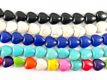 Load image into Gallery viewer, 12mm Valentine&#39;s Day Heart Shape Howlite Beads Available in Black, White, Dark Blue, Turquoise and Multicolor Around 15&quot;
