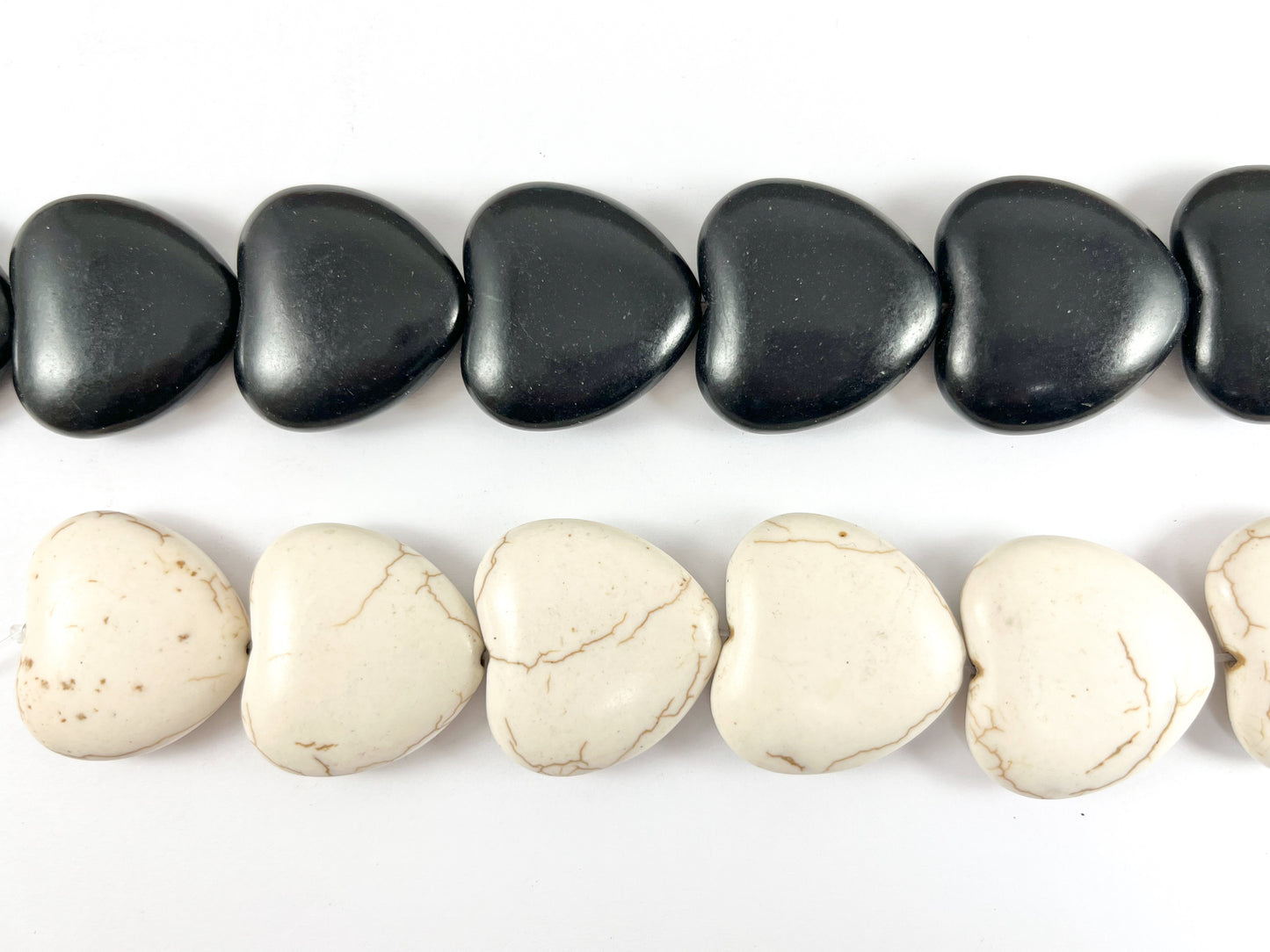 30mm Valentine's Day Heart Shape Howlite Beads Available in Black, White, Dark Blue, Turquoise and Multicolor Around 15"