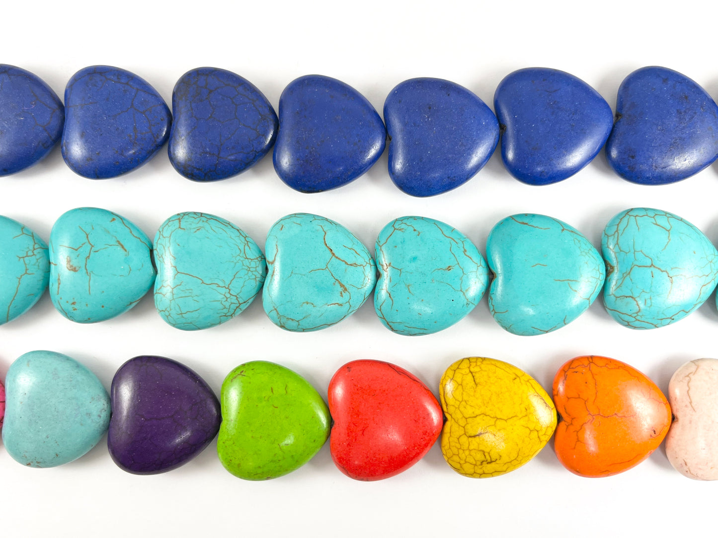 30mm Valentine's Day Heart Shape Howlite Beads Available in Black, White, Dark Blue, Turquoise and Multicolor Around 15"