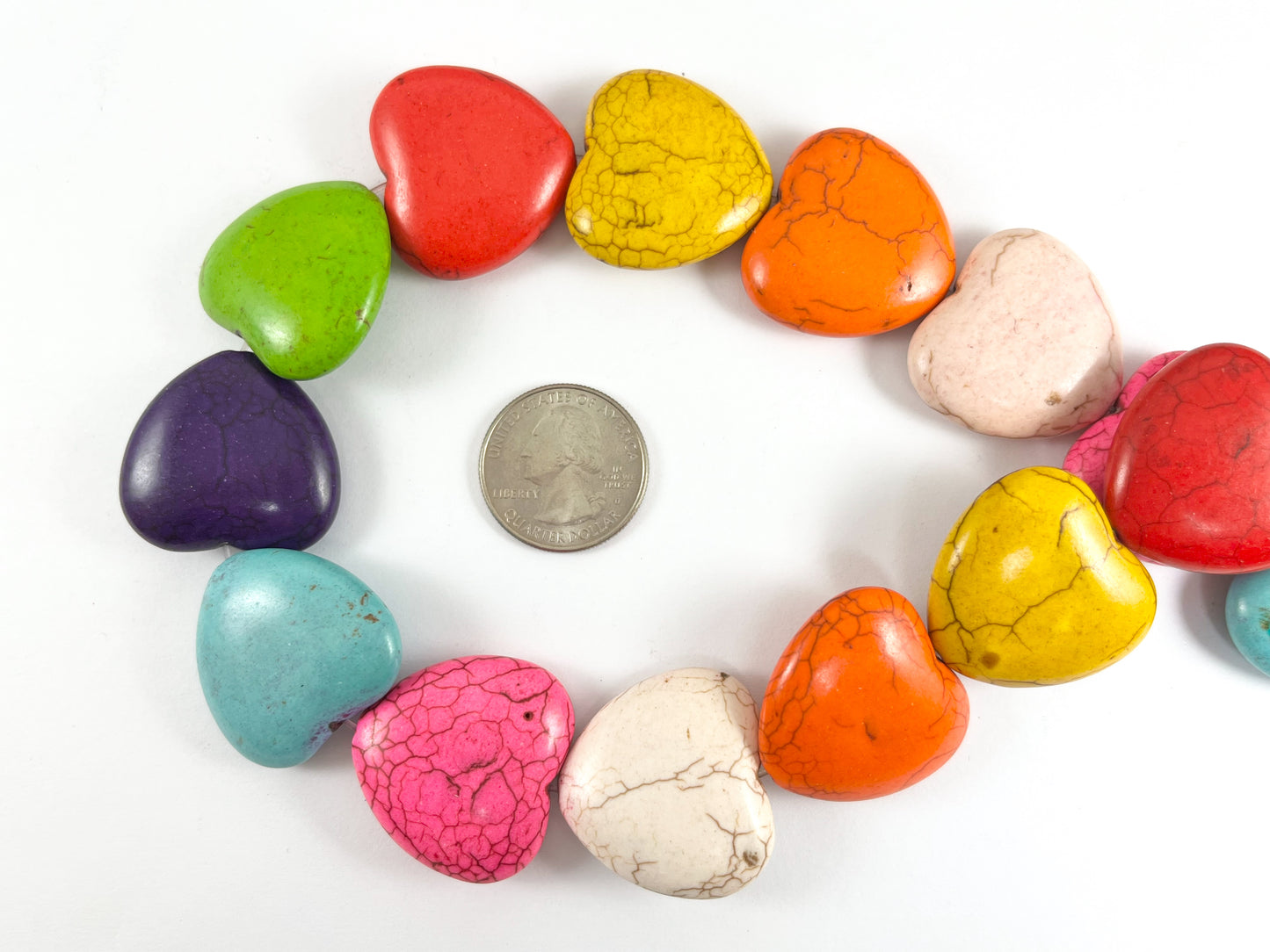30mm Valentine's Day Heart Shape Howlite Beads Available in Black, White, Dark Blue, Turquoise and Multicolor Around 15"
