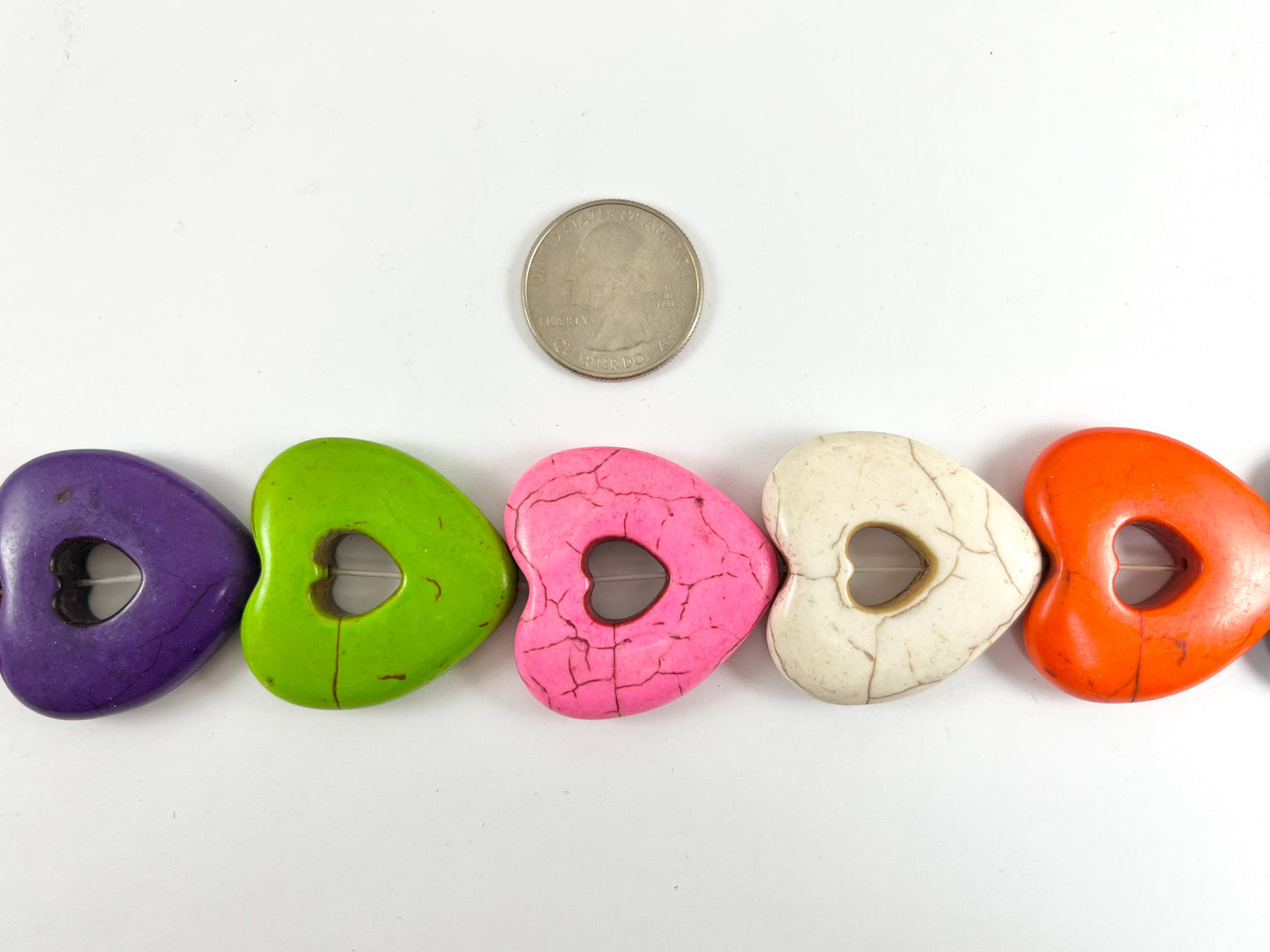 35mm Valentine's Day Hollow Heart Howlite Beads Available in Black, White, Red, Pink, Turquoise and Multicolor Around 15"