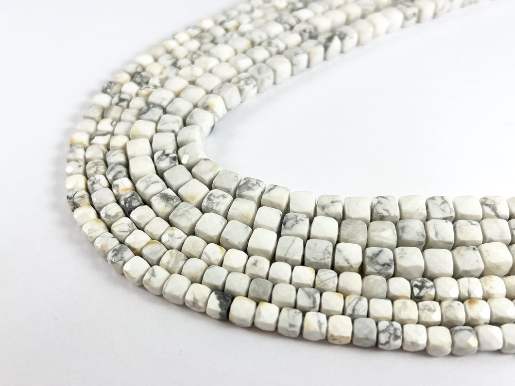 Natural White Howlite Faceted Cube Beads Natural White and Black Color Stone 5mm 6mm