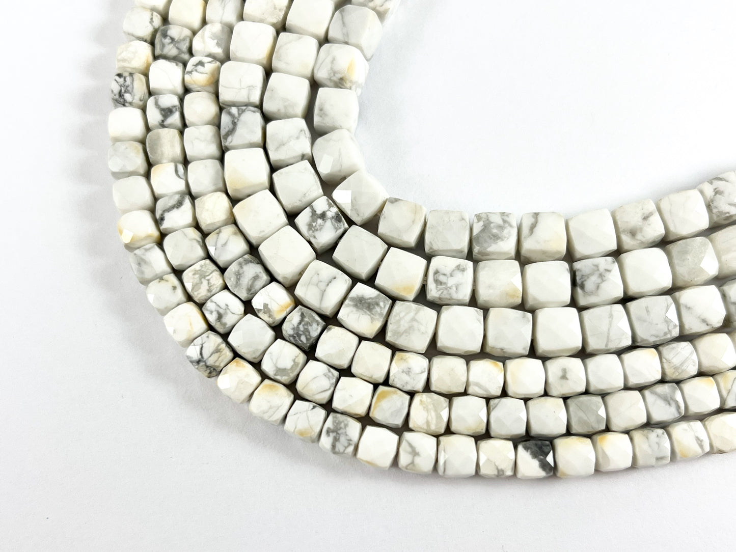 Natural White Howlite Faceted Cube Beads Natural White and Black Color Stone 5mm 6mm
