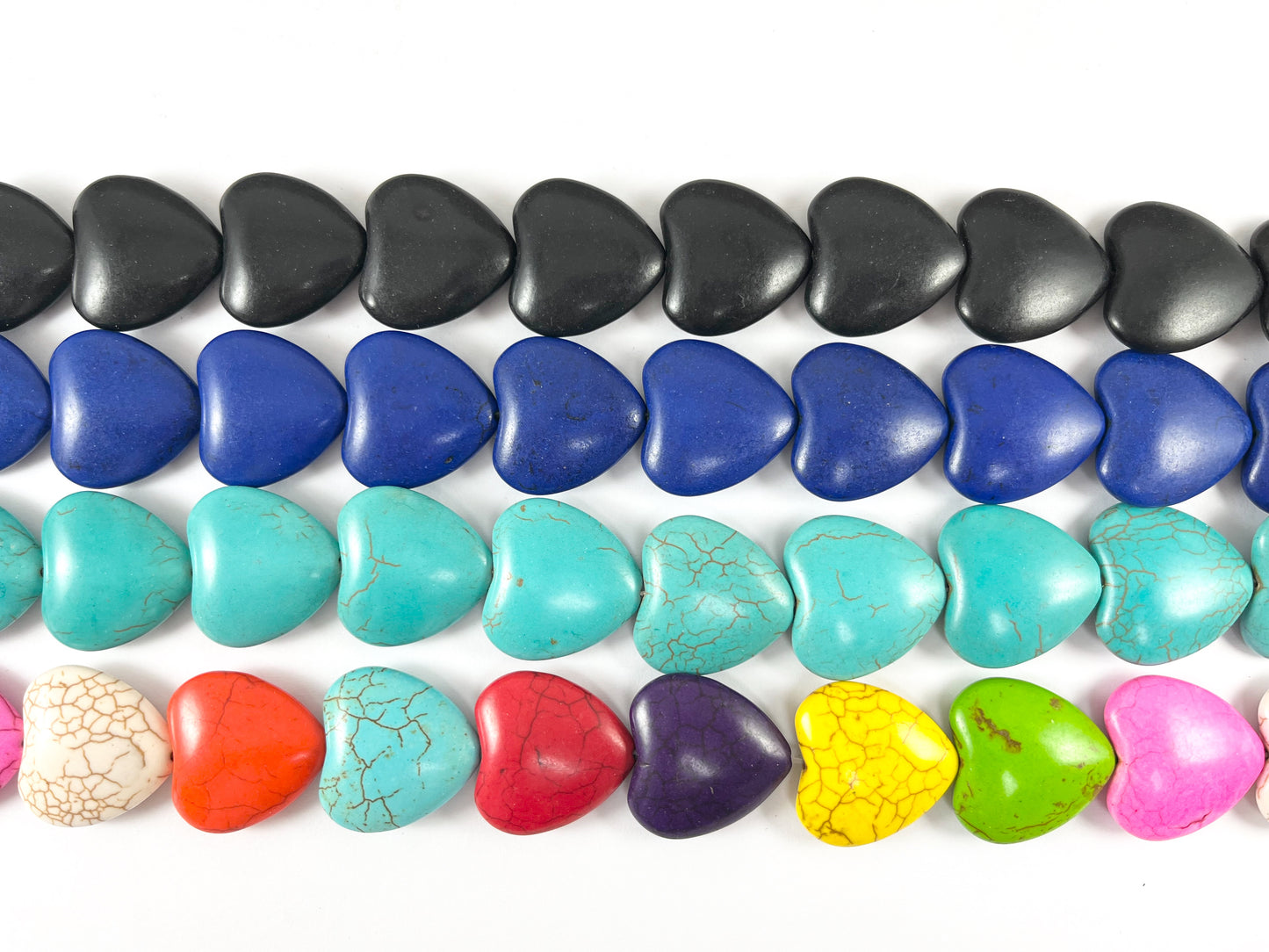 25mm Valentine's Day Heart Shape Howlite Beads Available in Black, Dark Blue, Turquoise and Multicolor Around 15"