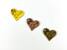 Load image into Gallery viewer, Pewter Heart Pendants Valentine&#39;s Day Heart Charms with LOVE Carved in Gold, Copper and Bronze Color
