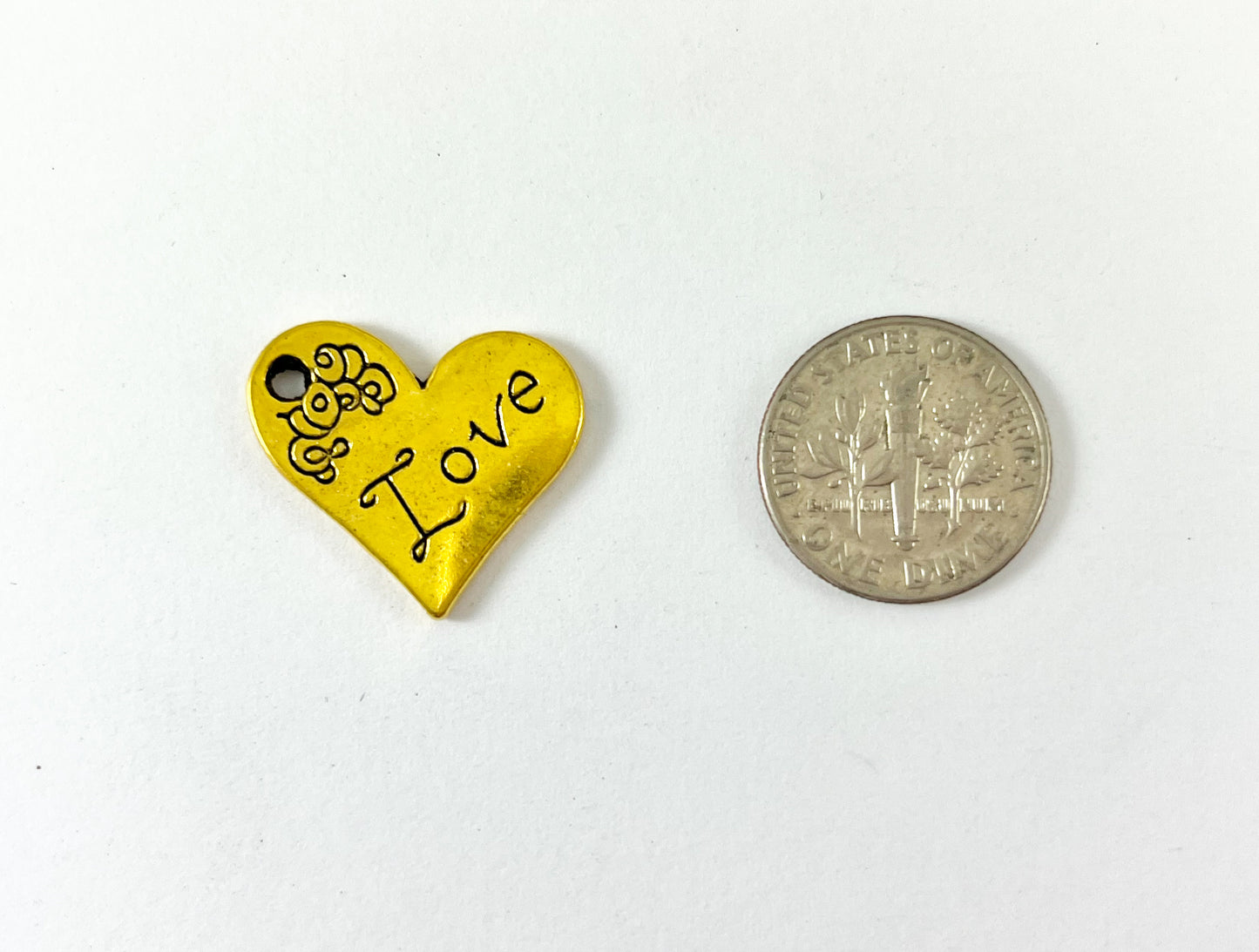 Pewter Heart Pendants Valentine's Day Heart Charms with LOVE Carved in Gold, Copper and Bronze Color