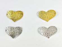 Load image into Gallery viewer, Pewter Heart Connectors Curved Hammered Valentine&#39;s Day Heart Pendants in Gold, Silver, Copper, Bronze and Patina Color
