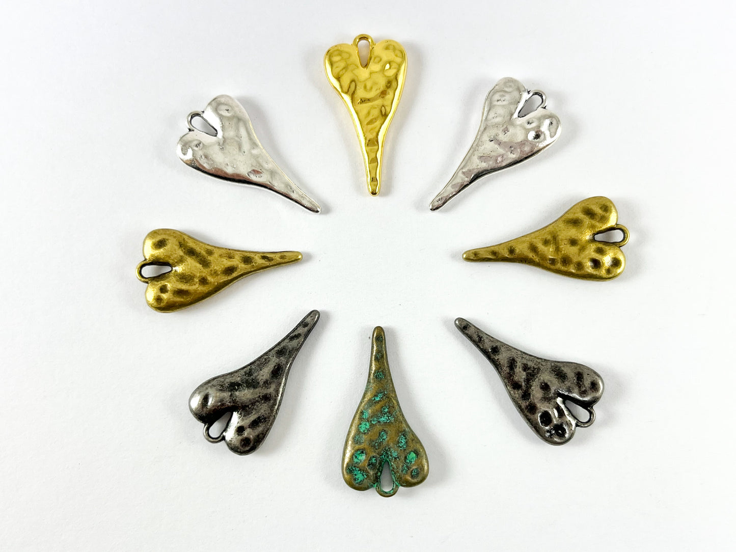 Pewter Heart Charms Hammered Valentine's Day Heart Pendants in Gold, Silver, Bronze, Gunmetal and Patina Color