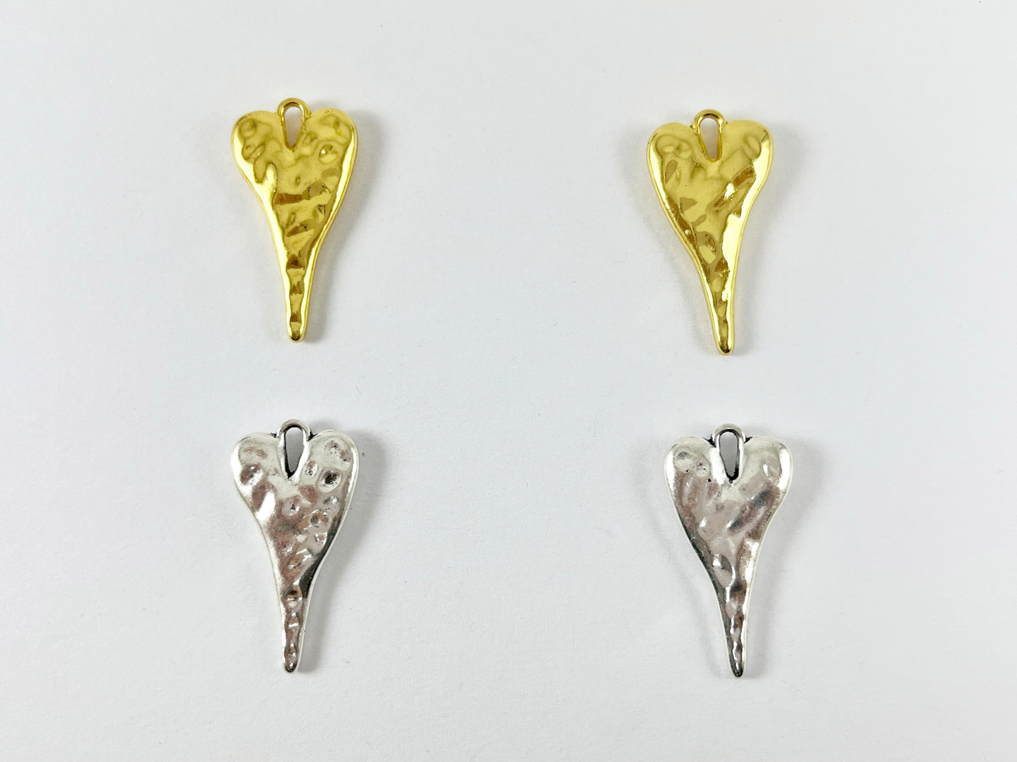 Pewter Heart Charms Hammered Valentine's Day Heart Pendants in Gold, Silver, Bronze, Gunmetal and Patina Color