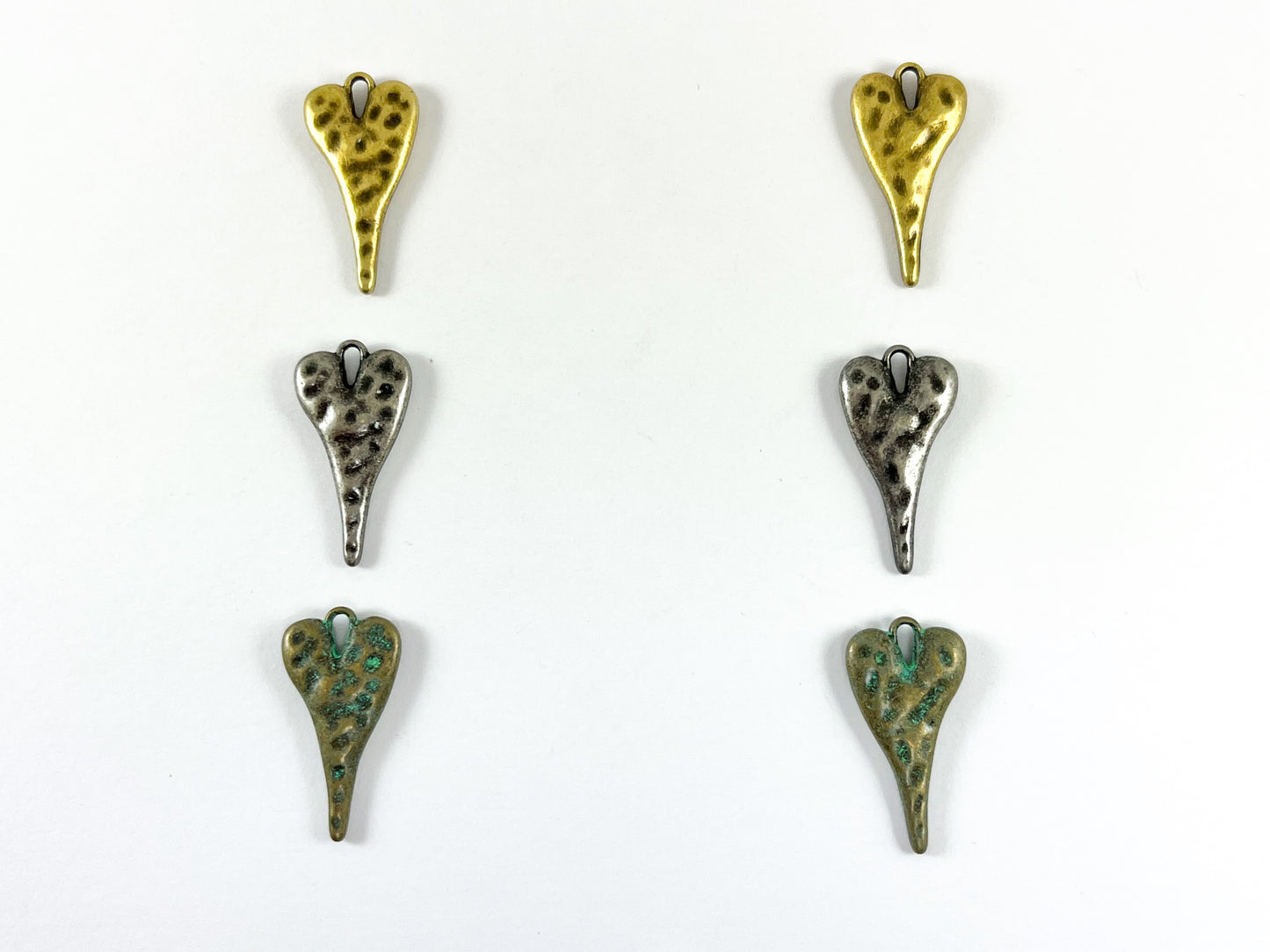 Pewter Heart Charms Hammered Valentine's Day Heart Pendants in Gold, Silver, Bronze, Gunmetal and Patina Color