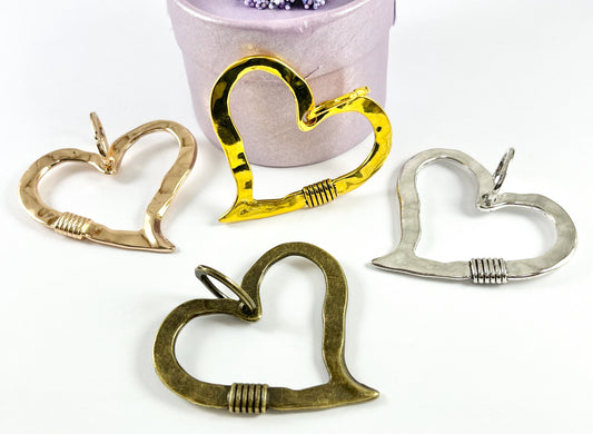 Pewter Heart Pendants Valentine's Day Large Heart Charms in Gold, Rosy Gold, Silver and Bronze Color