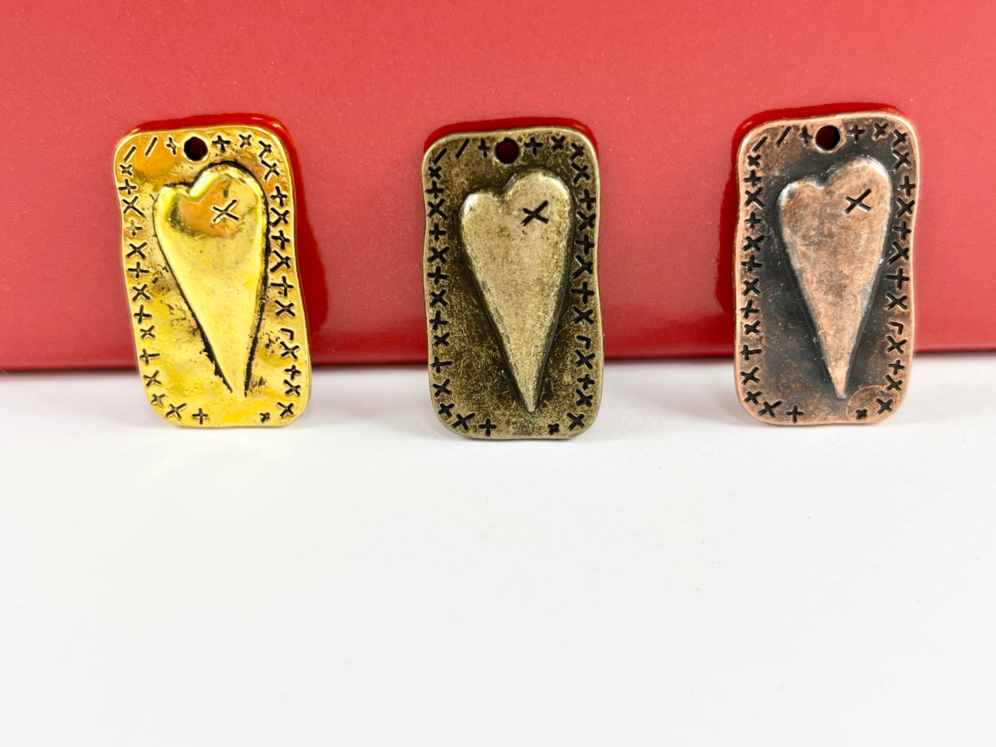 Pewter Heart Pendants Valentine's Day Antique Rustic Southwestern Heart Charms in Gold, Copper and Bronze Color