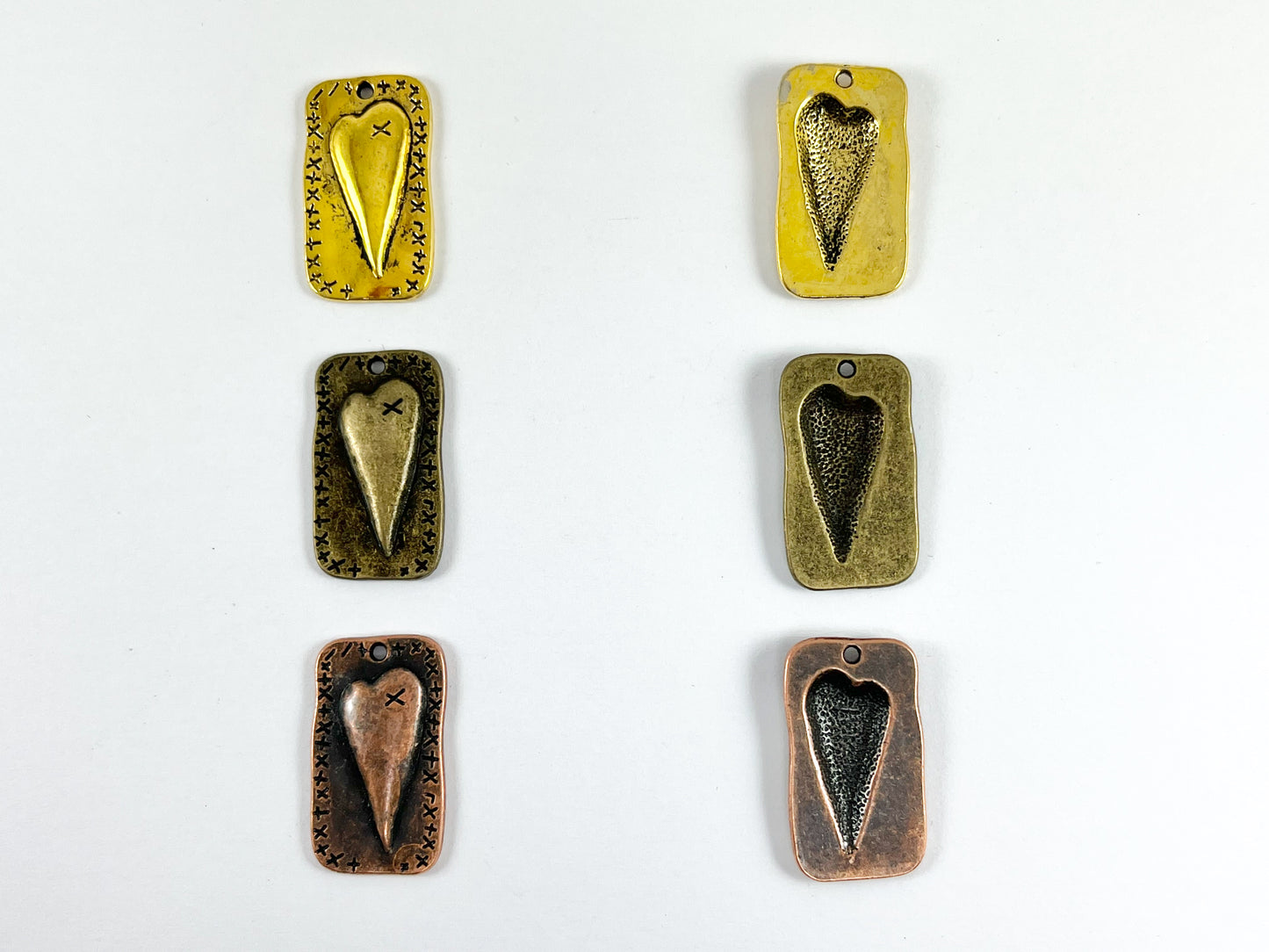 Pewter Heart Pendants Valentine's Day Antique Rustic Southwestern Heart Charms in Gold, Copper and Bronze Color