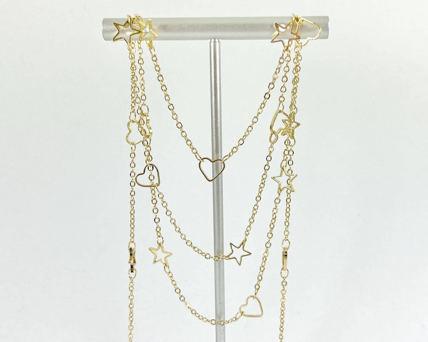 Cadena minimalista de corazón y estrella | Cadena hueca delicada de latón chapado en oro de 18 quilates para hacer collares y pulseras el día de San Valentín