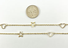 Cargar imagen en el visor de la galería, Cadena minimalista de corazón y estrella | Cadena hueca delicada de latón chapado en oro de 18 quilates para hacer collares y pulseras el día de San Valentín
