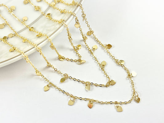 Minimalist Heart Dangle Chain 18K Gold Plated Brass Dainty Tiny Heart Chain for Necklace and Bracelet Making