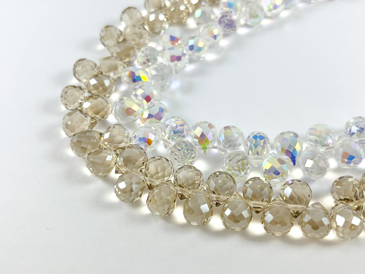 8x10mm High Quality Crystal Briolette Faceted Shiny Puffy Teardrop Top Drilled Crystal Beads Strand