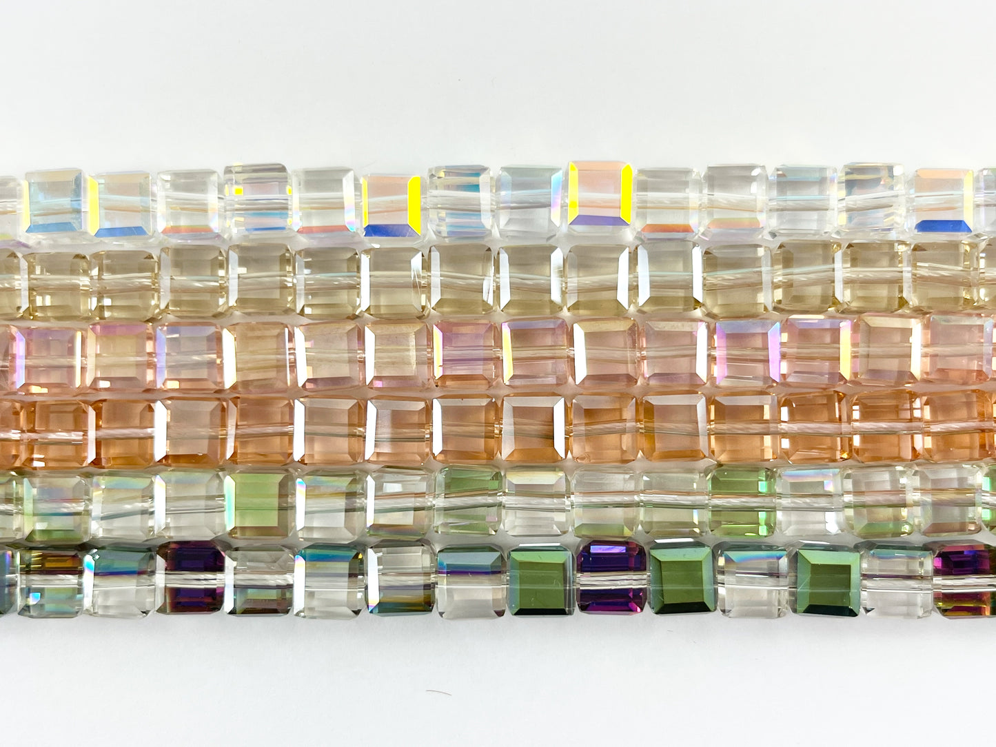 7mm High Quality Crystal Cube Faceted Shiny Crystal Beads Strand Available in 6 Colors