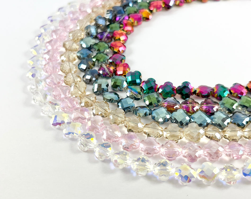 8mm High Quality Crystal Mini Clover Faceted Shiny Four Leaf Beads Quatrefoil Crystal Beads Strand Available in 6 Colors