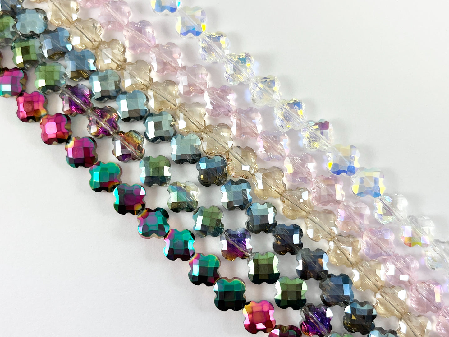 8mm High Quality Crystal Mini Clover Faceted Shiny Four Leaf Beads Quatrefoil Crystal Beads Strand Available in 6 Colors