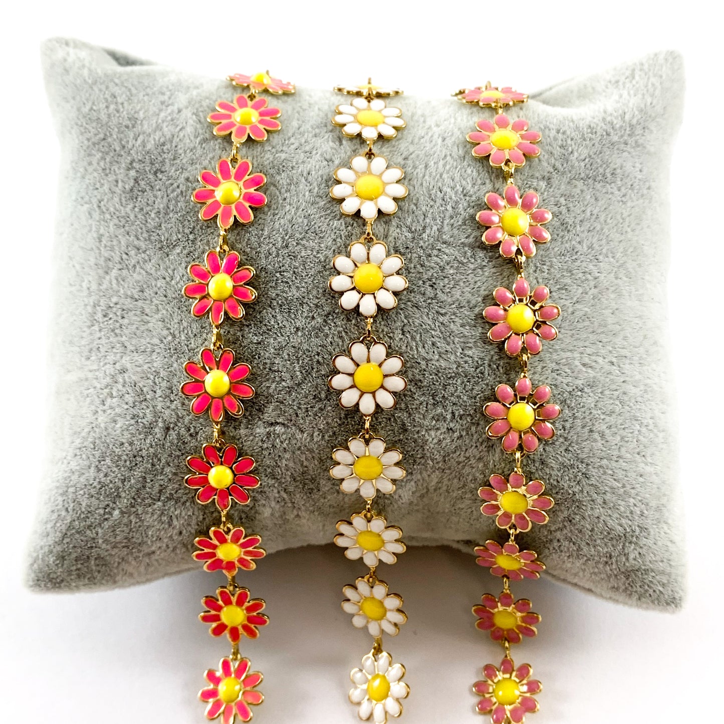 18K Gold Plated Enamel Plated Copper Daisy Flower Chain -1 spool