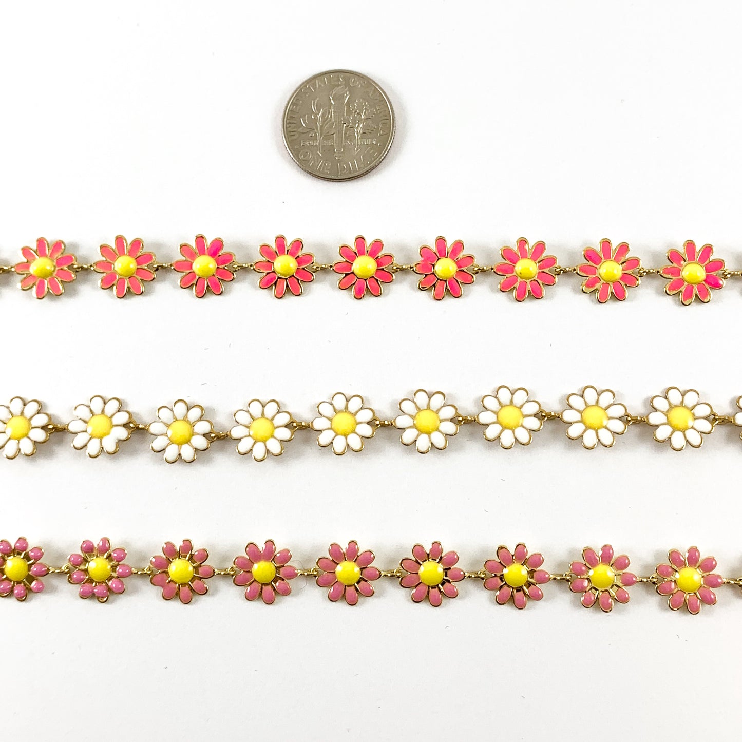18K Gold Plated Enamel Plated Copper Daisy Flower Chain -1 spool