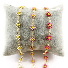 Load image into Gallery viewer, 18K Gold Plated Enamel Plated Copper Daisy Flower Chain- 1 spool
