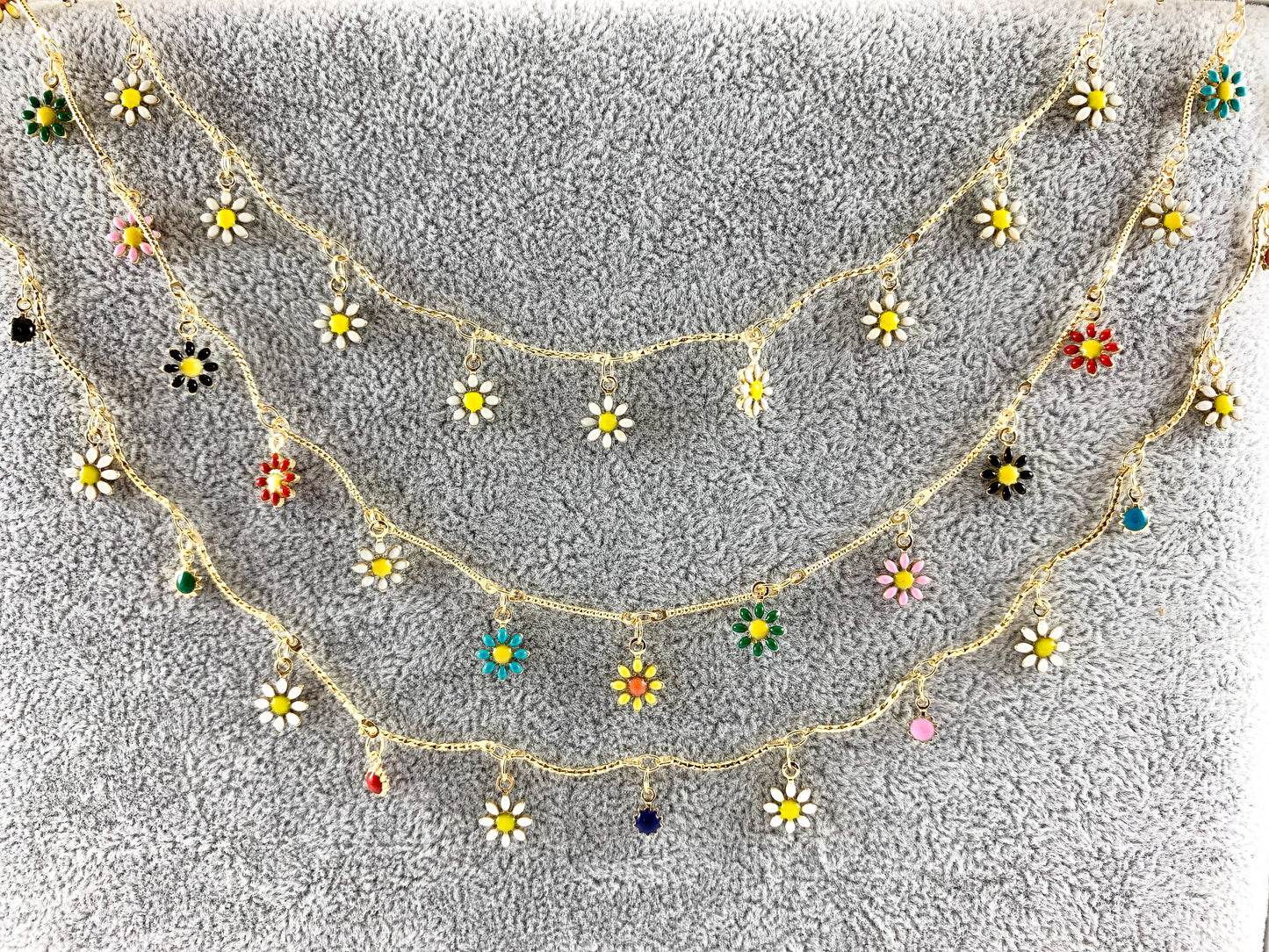 18K Gold Plated Enamel Plated Copper Daisy Flower Dangle Chain- 1 spool