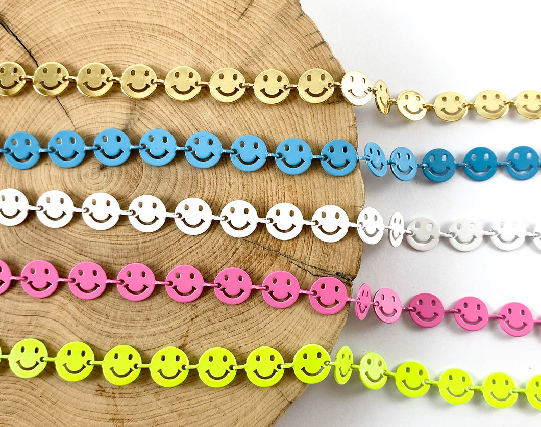 18K Gold Plated and Enamel Plated Copper Smiley Face Chain