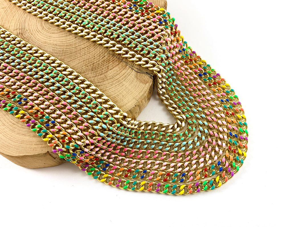 18K Gold Plated and Enamel Plated Copper Cuban Chain