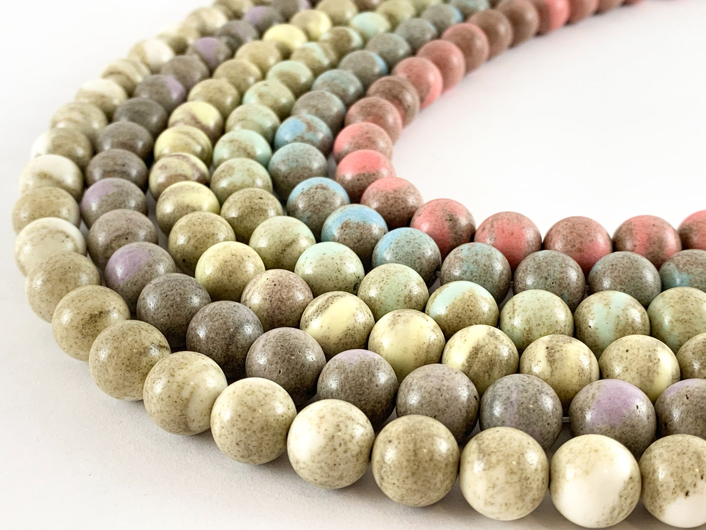 Soft Sand Color Agate Round Smooth Shiny Beads Around 16"-1 strand