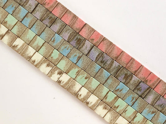 Soft Sand Color Agate Double Drilled Rectangle Smooth Shiny Beads Around 16"-1 strand